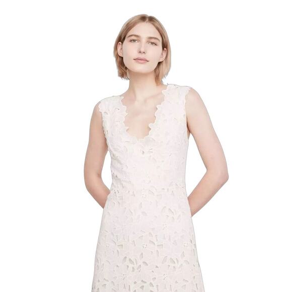 Vince White Gesso Eyelet Lace Embroidered V-Neck Sheath Midi Dress, sz 6 NWT - Picture 5 of 10